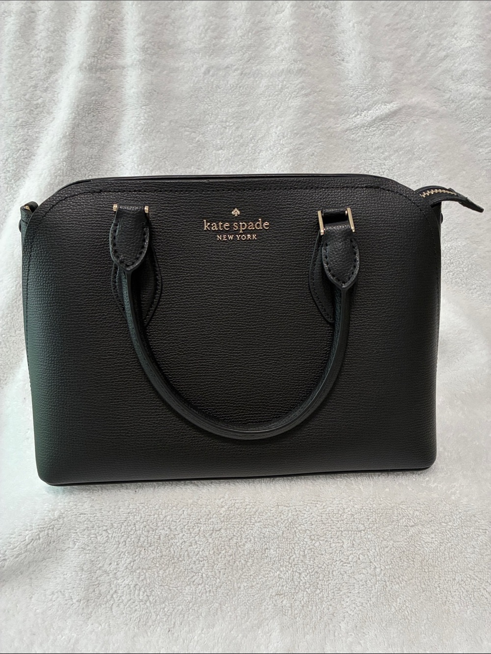 kate spade Black Pebbled Leather Dome Satchel with Gold Accents
